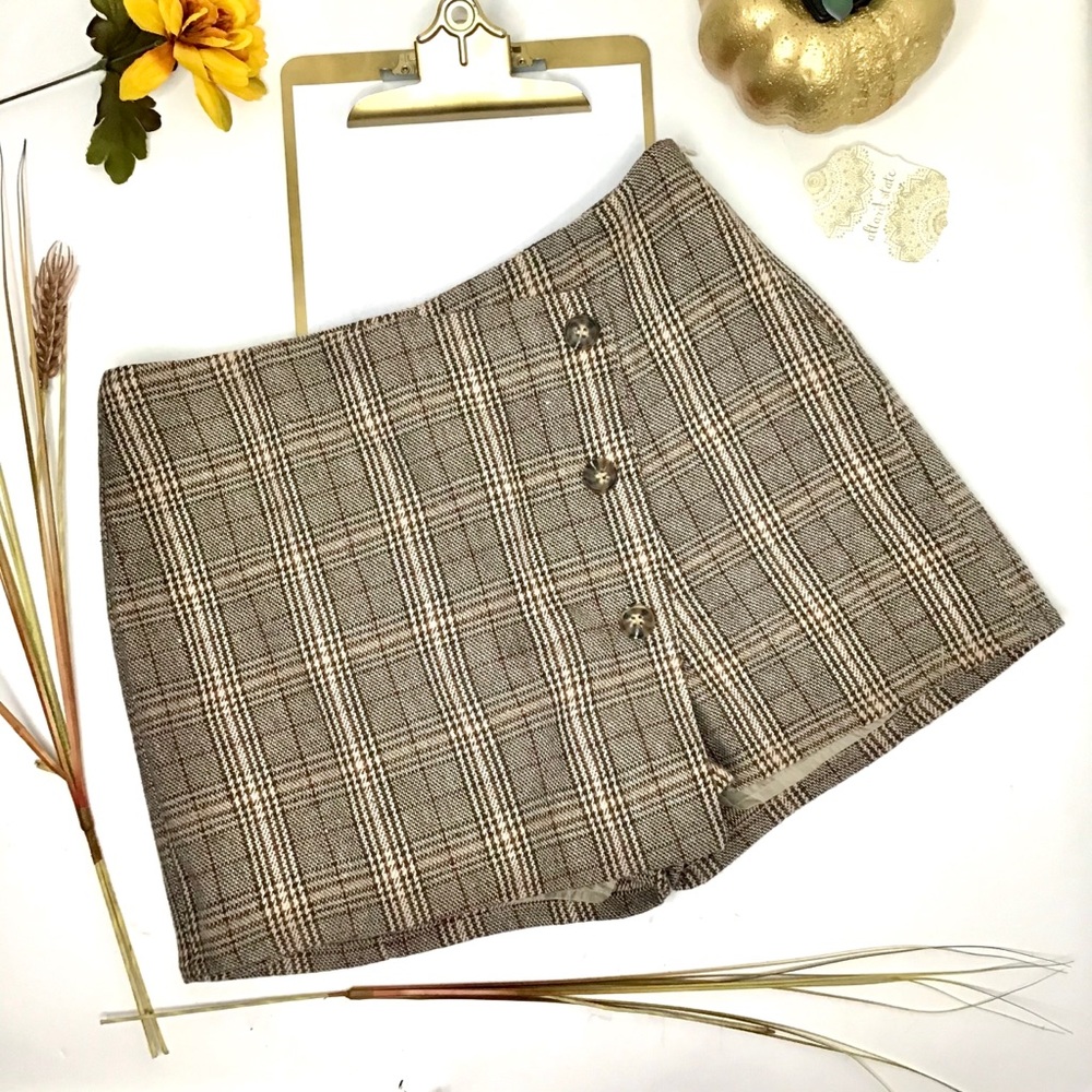 Altar’d State Skort Plaid Brown Houndstooth Lined - Picture 9 of 13